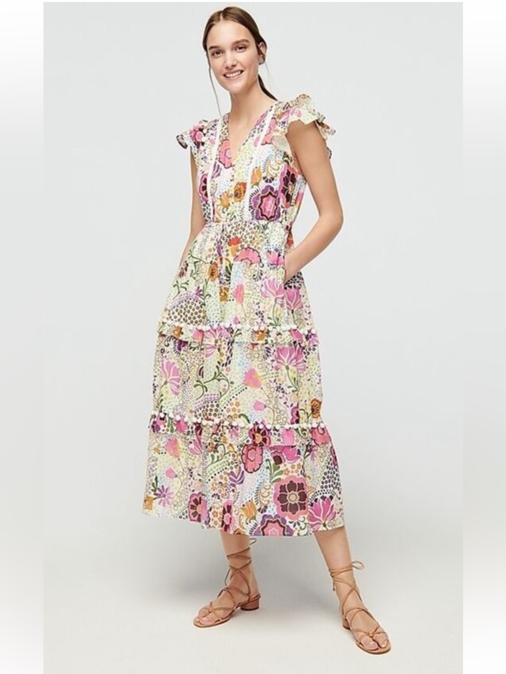 J. Crew Floral Midi Dress in Pink, Green, Purple, Yellow - Picture 10 of 10